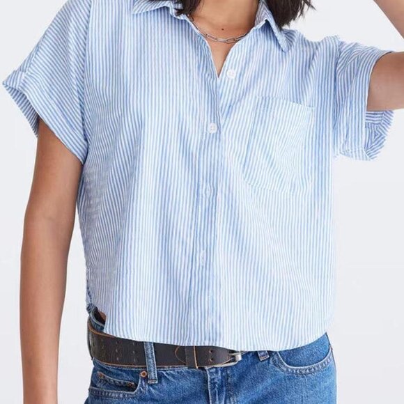 NEW Aeropostale Striped Button Front Shirt Top SIZE Large Blue - Picture 12 of 12